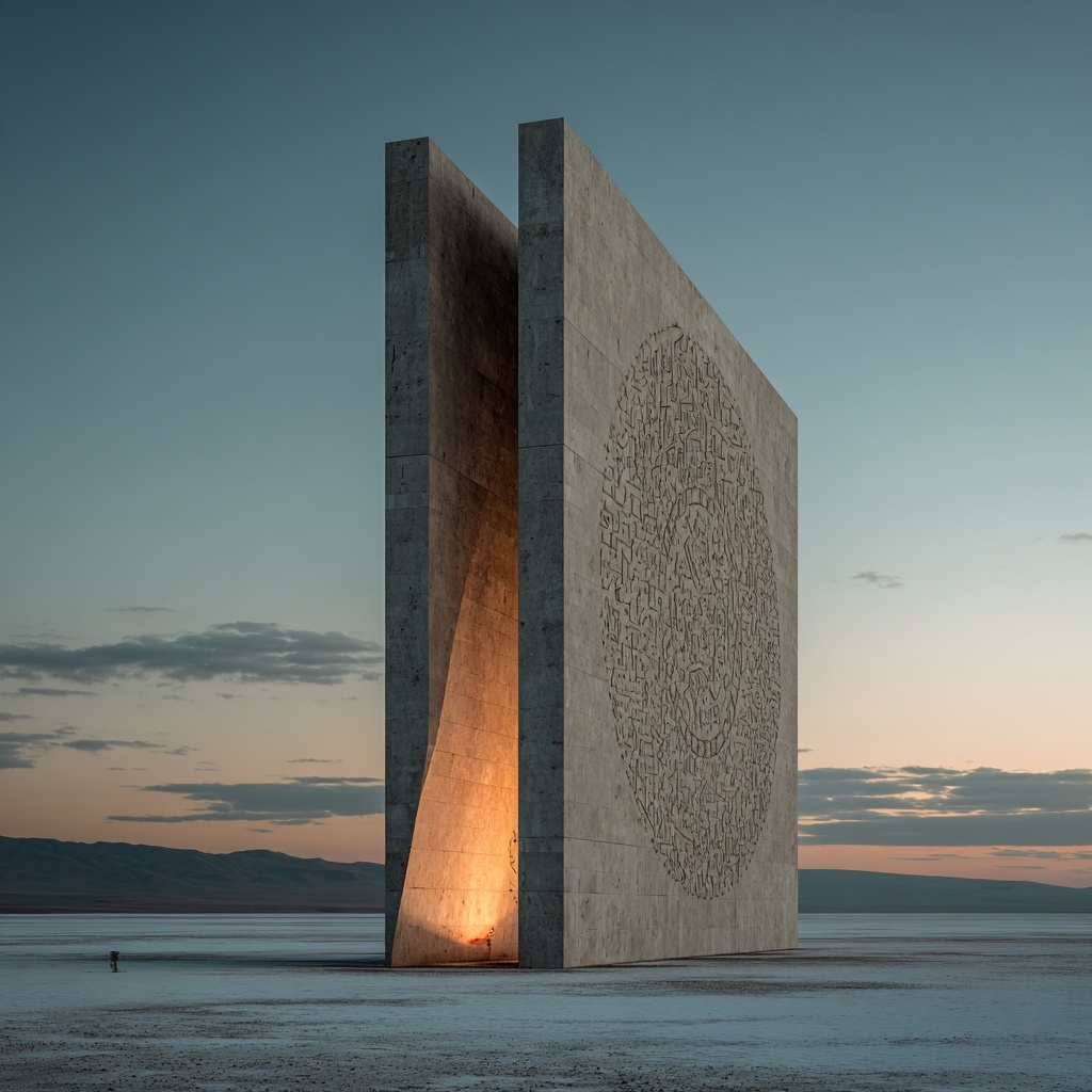 Conceptual image for Anir Creative Studio's brand strategy services: a massive, brutalist concrete tower with Amazigh engravings, symbolizing a strong and intelligent brand architecture in Morocco.