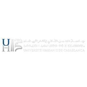 Logo de l'université Hassan 2 : une typographie minimaliste et sophistiquée en blanc sur un fond sombre.